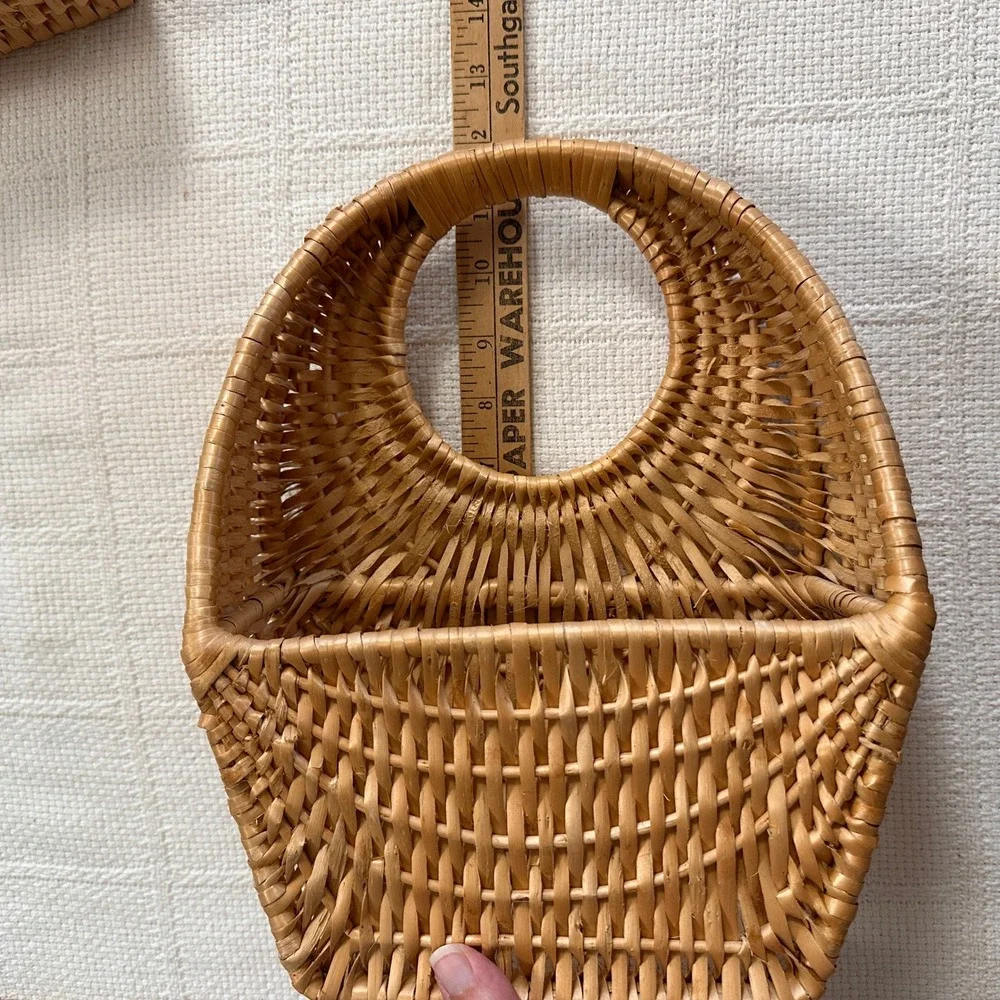 VTG Wicker Rattan Wall Pocket Basket Set Cottagecore Boho Decor